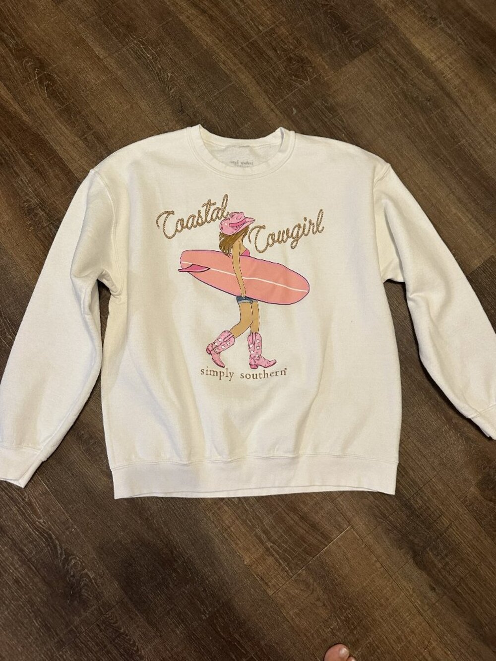 Simply Southern Ladies Coastal Cowgirl White Pullover Crew Neck Large